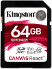 64GB  SDXC Card (Class 10) UHS-I , U3, Kingston Canvas React