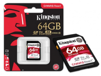 64GB SD Class10 UHS-I U3 (V30) Kingston Canvas React 