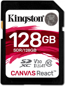 128GB  SDXC Card (Class 10) UHS-I , U3, Kingston Canvas React