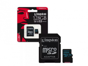 128GB MicroSD (Class 10) UHS-I (U1) +SD adapter, Kingston Canvas Select+