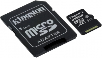 256GB MicroSD (Class 10) UHS-I (U1) +SD adapter, Kingston Canvas Select+