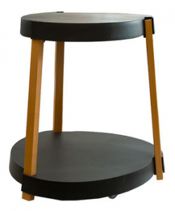 Masuţă de cafea cu suprafața din plastic, picioare lemn, în două nivele, cu rotile 545x610 mm, negru