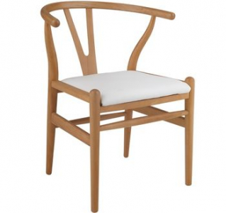 Scaun din lemn cu şezut din piele alb, 590x550x790 mm