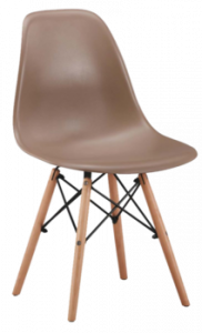 Scaun din plastic cu picioare de lemn cu suport metalic