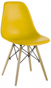 Scaun din plastic cu picioare de lemn cu suport metalic, 500x460x450x820 mm, galben