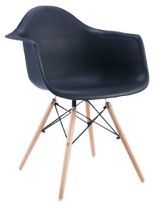 Scaun din plastic cu picioare din lemn, 640x600x450x810 mm, negru