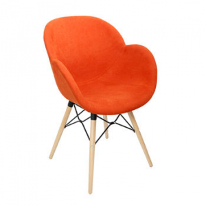 Scaun din plastic tapiţat şi picioare din lemn 600x580x840 mm, orange