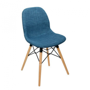 Scaun din plastic tapiţat şi picioare din lemn cu suport din metal 485x460x855 mm, albastru închi