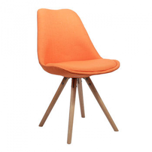 Scaun din plastic tapitat cu şezut din buretă si picioare din lemn, orange