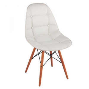Scaun din plastic, tapiţat cu piele albă şi picioare din lemn 630x560.5x490.5