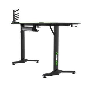 Gaming Desk Gamemax D140-Carbon RGB, 140x60x75cm, Headsets hook, Cup holder, Cable managment,RGB Led