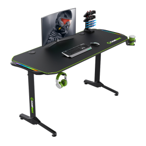 Gaming Desk Gamemax D140-Carbon RGB, 140x60x75cm, Headsets hook, Cup holder, Cable managment,RGB Led