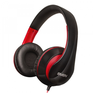 Headset SVEN AP-940MV with Microphone, Black-Red, 3,5mm jack (4 pin), adapter 2 x 3,5mm jack (3 pin)