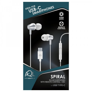 Cellular Spiral earphone with mic, Type-C, White