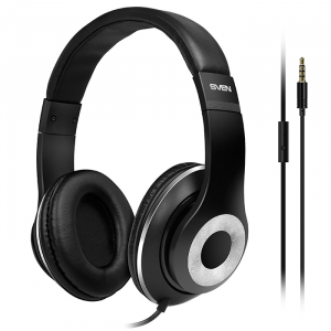 Headset SVEN AP-930M with Microphone on cable, 3,5mm jack (4 pin), black-silver