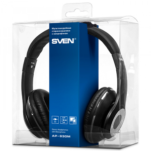 Headset SVEN AP-930M with Microphone on cable, 3,5mm jack (4 pin), black-silver