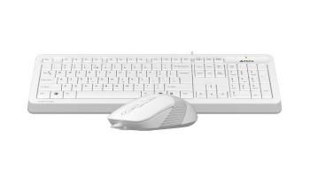 Keyboard & Mouse A4Tech F1010, Laser Engraving, Splash Proof, 1600 dpi, 4 buttons, White/Grey, USB