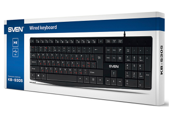 Keyboard SVEN KB-S305, Low profile keys, FN Keys, Splash proof, Black, USB