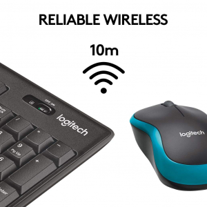 Wireless Keyboard & Mouse Logitech MK275, Multimedia, Spill-resistant, 2xAAA/1xAA, Black/Blue