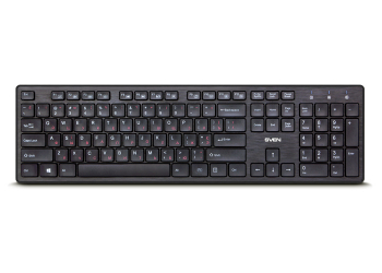 Wireless Keyboard SVEN KB-E5900W, Slim, Low-profile keys, Fn key, Nano rec., 2.4 Ghz, 1xAA, Black