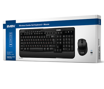 Wireless Keyboard & Mouse SVEN Comfort 3500, Multimedia, Nano rec., 2.4GHz, 2xAAA/1xA, Black
