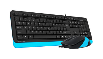 Keyboard & Mouse A4Tech F1010, Laser Engraving, Splash Proof, 1600 dpi, 4 buttons, Black/Blue, USB