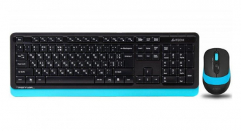 Keyboard & Mouse A4Tech F1010, Laser Engraving, Splash Proof, 1600 dpi, 4 buttons, Black/Blue, USB