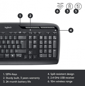 Wireless Keyboard & Mouse Logitech MK330, Media keys, Low-profile, Quiet typing, F-keys, 1000dpi, 3 