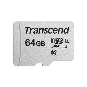.64GB MicroSD (Class 10) UHS-I (U1),+SD adapter, Transcend "TS64GUSD300S-A" (R/W:95/45MB/s)