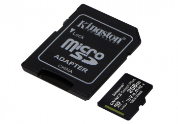 256GB MicroSD (Class 10) UHS-I (U3) +SD adapter, Kingston Canvas Select+ "SDCS2/256GB" (100/85MB/s)