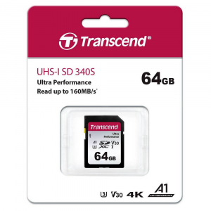 ..64GB  SDXC Card (Class 10) UHS-I , U3, Transcend 340S  "TS64GSDC340S" (R/W:160/50MB/s)