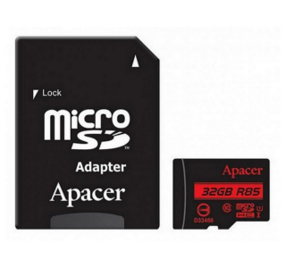 .32GB MicroSD (Class 10) UHS-I (U1) +SD adapter, Apacer "AP32GMCSH10U5-R" (R/W:85/20MB/s)