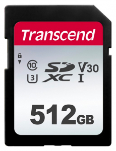 .512GB SDXC Card (Class 10)  UHS-I, U3, Transcend 300S  "TS512GSDC300S" (R/W:95/45MB/s)