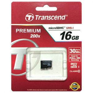 .16GB MicroSD (Class 10) , Transcend "TS16GUSDC10" (R/W:47/16MB/s)