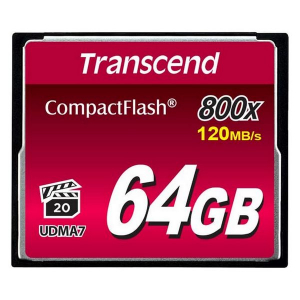 .64GB CompactFlash Card, Hi-Speed  800X, Transcend "TS64GCF800" (R/W: 120/60MB/s)