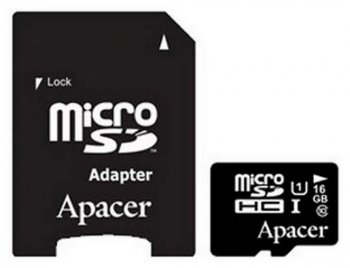 .16GB MicroSD (Class 10) UHS-I (U1) +SD adapter, Apacer "AP16GMCSH10U5-R" (R/W:85/20MB/s)