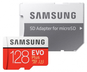 128GB MicroSD (Class 10) UHS-I (U3)+SD adapter, Samsung EVO Plus "MB-MC128KA" (R:130MB/s)