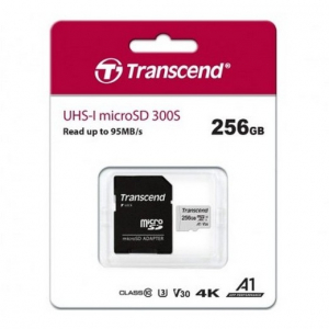 256GB MicroSD (Class 10) UHS-I (U3) +SD adapter, Transcend "TS256GUSD330S" (V30, A2, R/W:100/85MB/s)