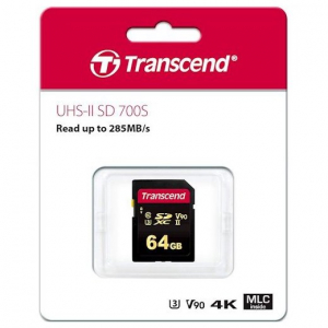..64GB  SDXC Card (Class 10) UHS-II, U3, Transcend "TS64GSDC700S" Ultra High Speed (R/W:285/180MB/s)