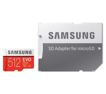 512GB MicroSD (Class 10) UHS-I (U3) +SD adapter, Samsung EVO Plus "MB-MC512HA" (R/W:100/90MB/s)