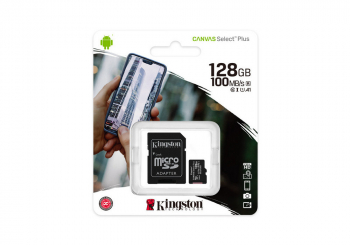 128GB MicroSD (Class 10) UHS-I (U1) +SD adapter, Kingston Canvas Select+ "SDCS2/128GB" (R:100MB/s)