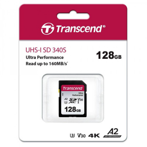 128GB SDXC Card (Class 10)  UHS-I, U3, Transcend 340S  "TS128GSDC340S" (R/W:160/90MB/s)