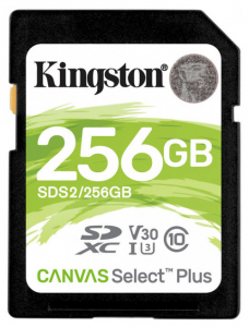 .256GB  SDXC Card (Class 10) UHS-I , U3, Kingston Canvas Select Plus "SDS2/256GB" (R/W:100/85MB/s)