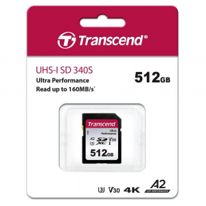.512GB SDXC Card (Class 10)  UHS-I, U3, Transcend 340S  "TS512GSDC340S" (R/W:160/90MB/s)