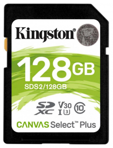 .128GB  SDXC Card (Class 10) UHS-I , U3, Kingston Canvas Select Plus "SDS2/128GB" (R/W:100/85MB/s)