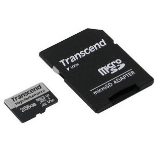 256GB MicroSD (Class 10) UHS-I (U3) +SD adapter, Transcend "TS256GUSD330S" (V30, A2, R/W:100/85MB/s)