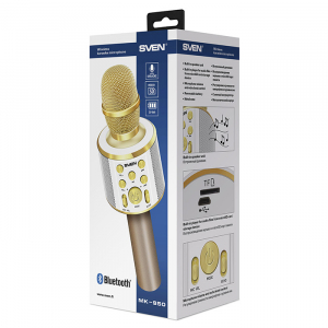 Karaoke Microphone  SVEN "MK-950", White/Gold, Bluetooth, 6w, microSD, 1200mAh