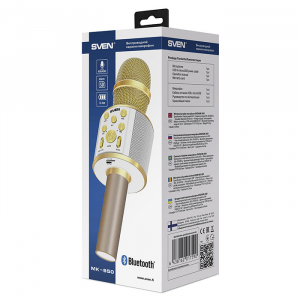Karaoke Microphone  SVEN "MK-950", White/Gold, Bluetooth, 6w, microSD, 1200mAh