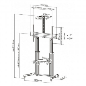 TV Mount Stand Reflecta 100VC-Shelf; 60-100", Silver, Fixed/Tilt, VESA up to 1000x600; max. 100 kg