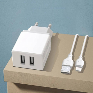 Wall Charger XO + Micro-USB Cable, 2USB, 2.4A, L75, White